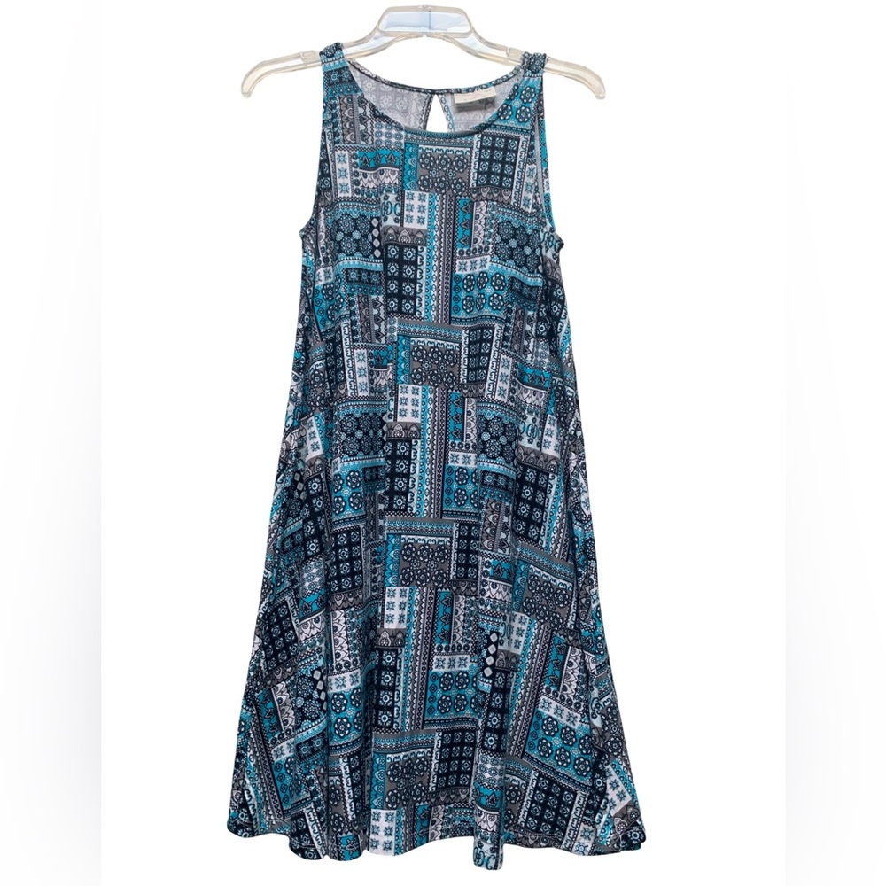 Bobbie Brooks Teal and Black Geometric Dress